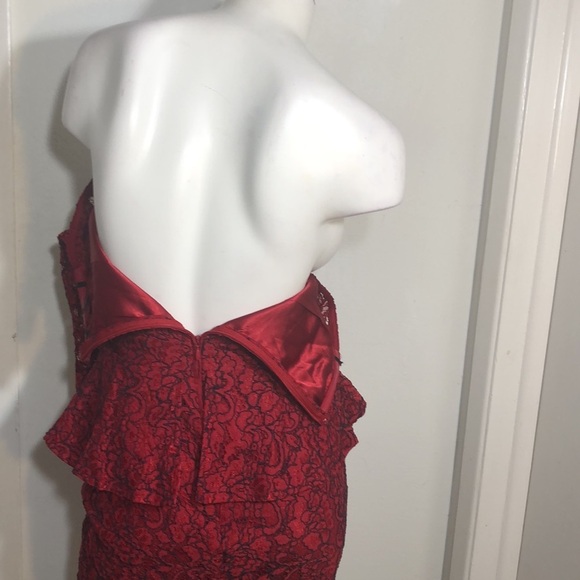 WhimsiGoth Red Black Tipped lace Peplum Cocktail Sexy Dress Sz 0 - Picture 11 of 14